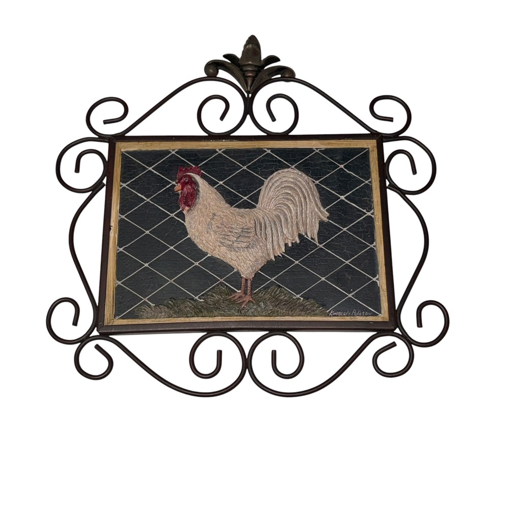 Kimberly Poloson Vintage 3D Hen Wall Art Plaque Country Farmhouse Metal Scroll